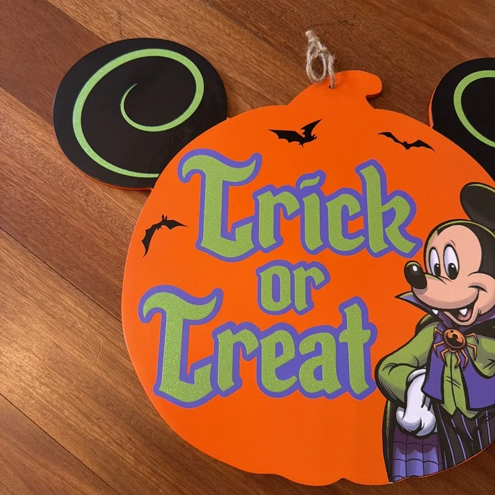 Disney Parks Halloween Vampire Mickey Mouse Sign Trick Or Treat Wooden 17